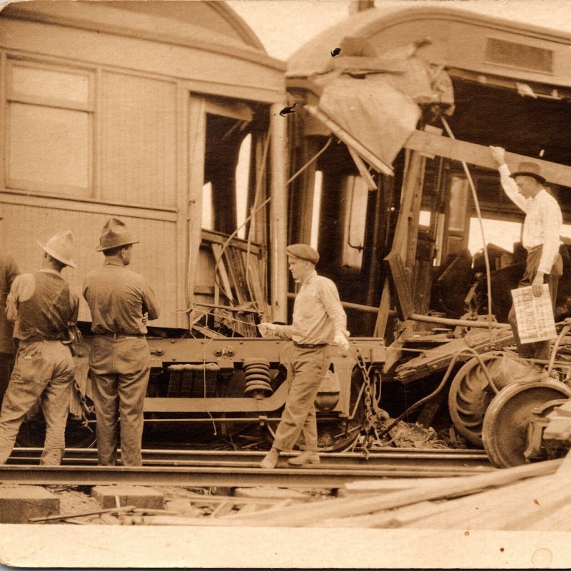 1917 RPPC Ranger Texas Men Inspecting Wreck Newspaper Cordell Studio Photograph