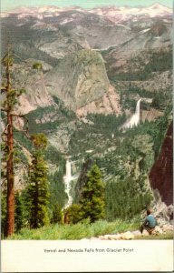 Vtg Postcard 1940s Linen Postcard Vernal & Nevada Falls Yosemite National Park