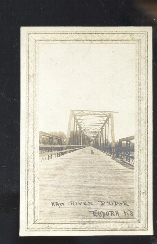 RPPC EUDORA KANSAS KAW RIVER BRIDGE REAL PHOTO POSTCARD 1915 STOVER MISSOURI