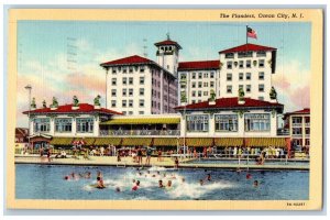 Ocean City New Jersey NJ Postcard The Flanders Hotel Exterior Roadside 1942 Flag