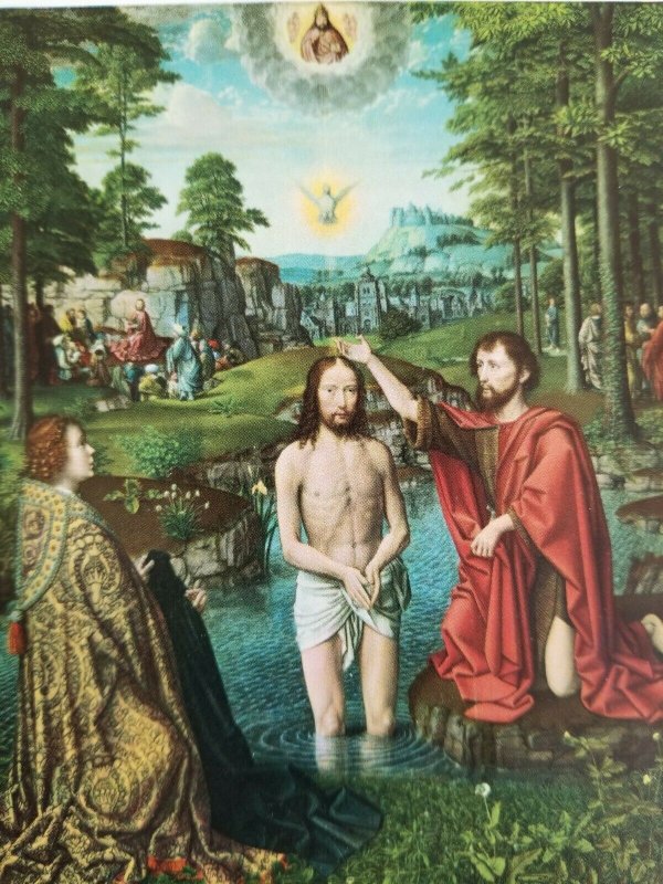CHRIST'S BAPTISM BY GERARD DAVID.VTG UNUSED ART POSTCARD*P12