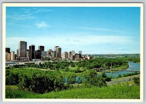 Bow River, Skyline, Calgary, Alberta, 1991 Chrome Postcard, Slogan Cancel