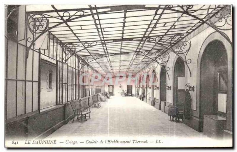 Old Postcard The Dauphine Uriage Corridor of Etablissement Thermal