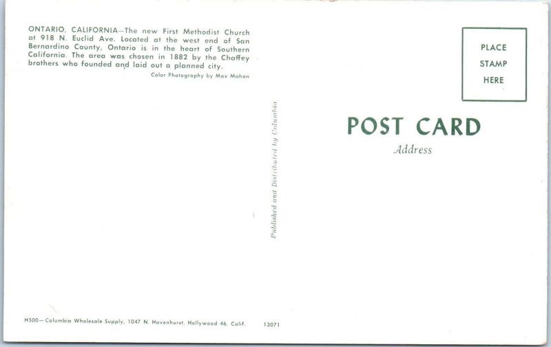 ONTARIO, CA California    First  METHODIST CHURCH   c1950s    Postcard