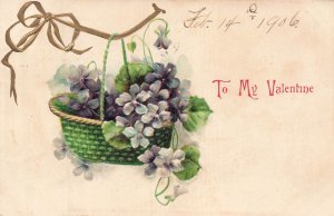 1906 Valentine Postcard Violets Basket Embossed New York Postmark