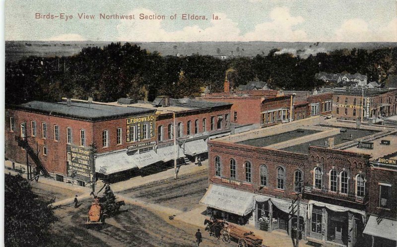 Bird's-Eye View ELDORA, IA Street Scene Iowa 1908 Vintage Postcard