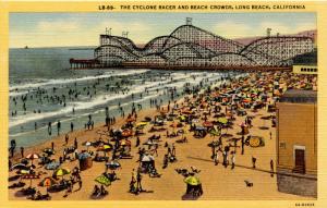 CA - Long Beach. The Cyclone Racer Roller Coaster and Beach