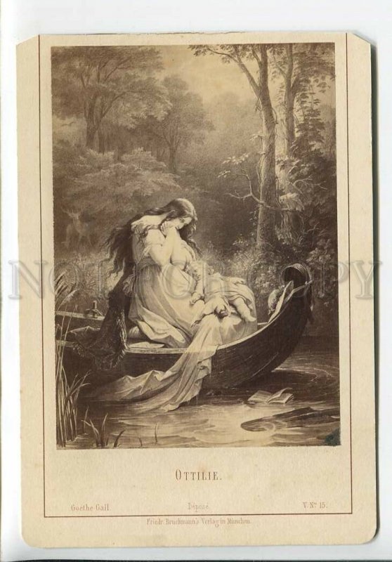 3185805 GOETHE Ottilie in Boat OWL by KAULBACH old CABINET Card