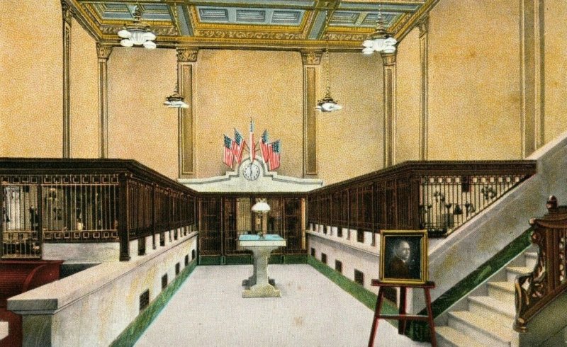 c. 1920 Third National Bank Lobby View Sandusky, OH Postcard P16