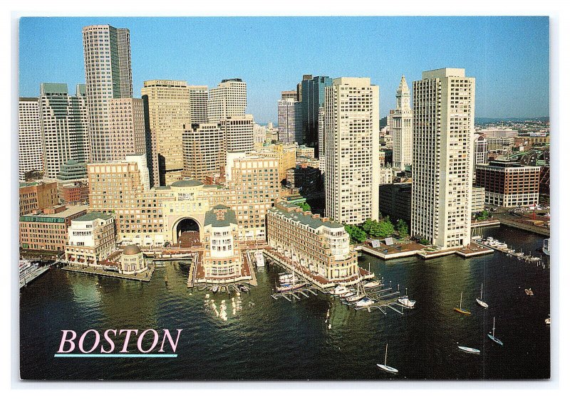 Boston Massachusetts The Harbor Skyline Postcard Continental Aerial View Card