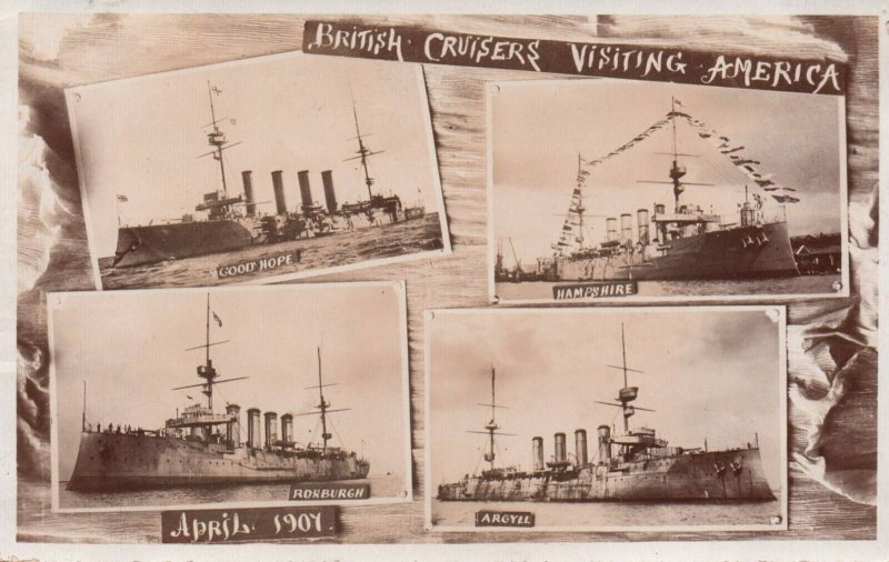 British Royal Navy Cruisers Visiting America (Hampshire/Argyll/Good Hope) c1907