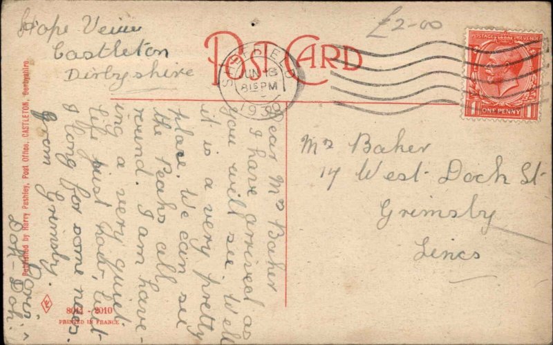 Castleton Derbyshire River Styx and Cottages Vintage Postcard