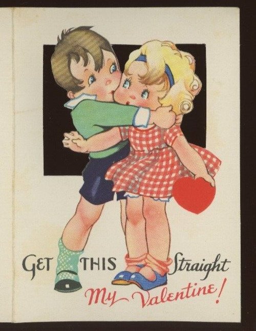 1930s VALENTINES DAY DIE CUT GIRL AND BOY HEART GINGHAM DRESS BI-FOLD 44-136