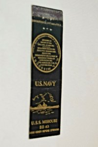 USS Missouri BB63 U S Navy Black 20 Strike Matchbook Cover