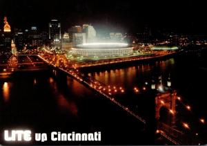 Ohio Cincinnati Skyline & Riverfront Stadium At Night