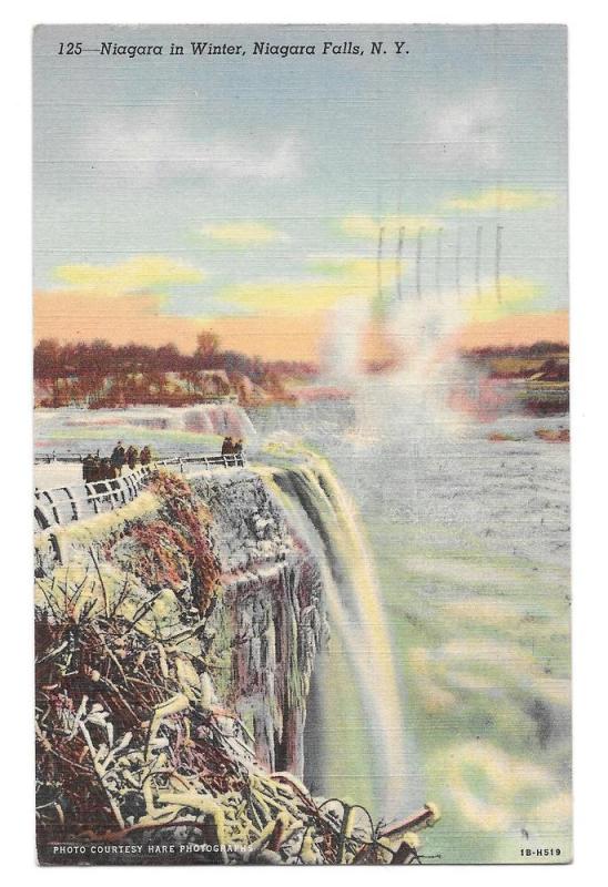 NY Niagara Falls Winter Vtg Otto Ulbrich Linen Postcard 1945