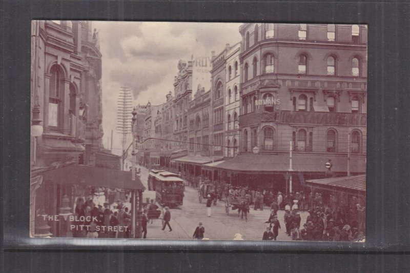 NEW SOUTH WALES, SYDNEY, THE BLOCK, PITT St., TRAM, c1910 real photo ppc, unused 