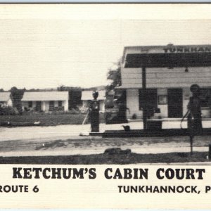 c1940s Tunkhannock, PA Ketchum's Cabin Court Promo Postcard Gas Pump Station A88