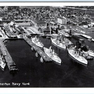 c1940s Bremerton, WA RPPC Puget Sound Navy Ship Yard Steam Battleships PC A117