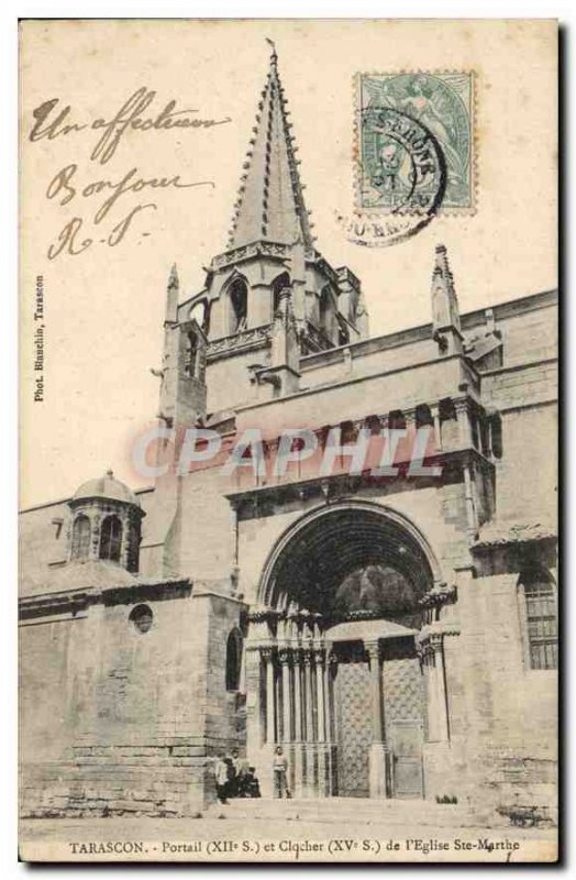 Old Postcard Tarascon Portal s XI and XV century bell tower of the Church Ste...