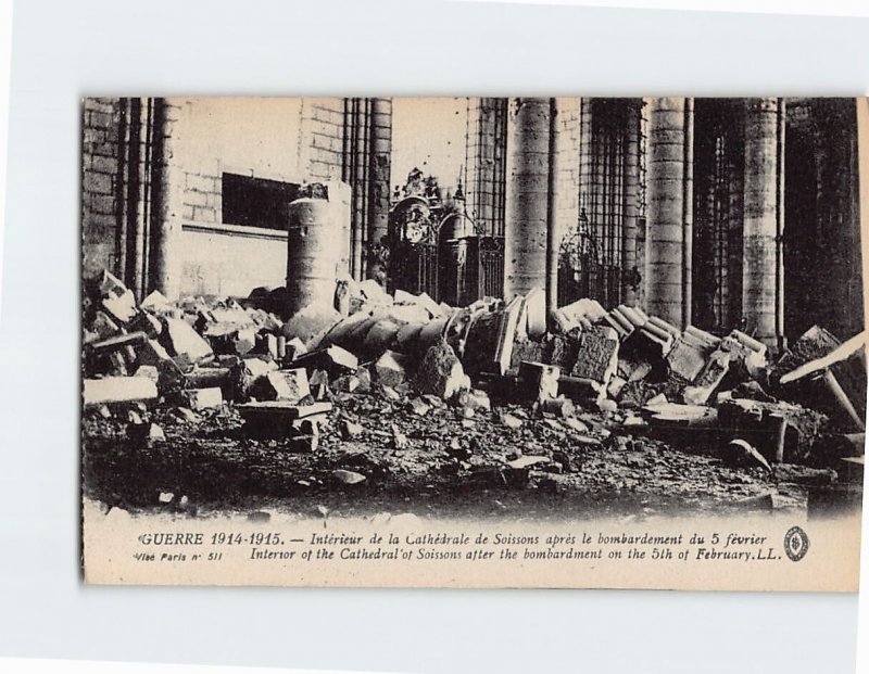 Postcard Interior of the Cathedral of Soissons Guerre Soissons France