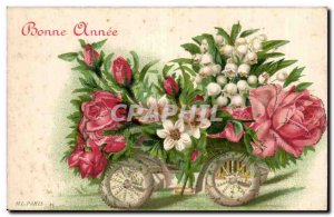 Festivals - Wishes - Happy New Year - in wheelbarrow - Old Postcard