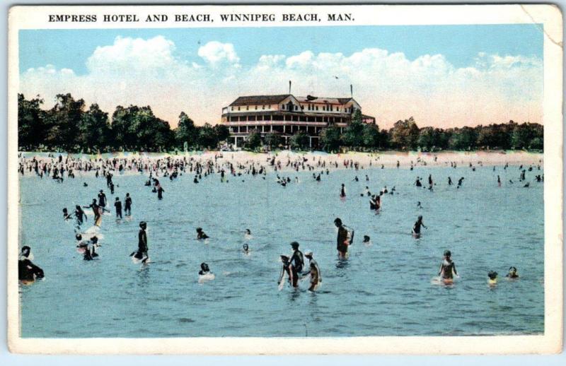 WINNIPEG BEACH, MANITOBA  Canada  EMPRESS HOTEL & Beach ca 1910s Postcard