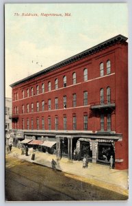 Hagerstown Maryland~Baldwin Hotel~Vaudeville Theatre~Street Clock~1912 Postcard