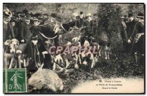 Old Postcard Foret De Fontainebleau Before the kill Hunting hounds Dogs has