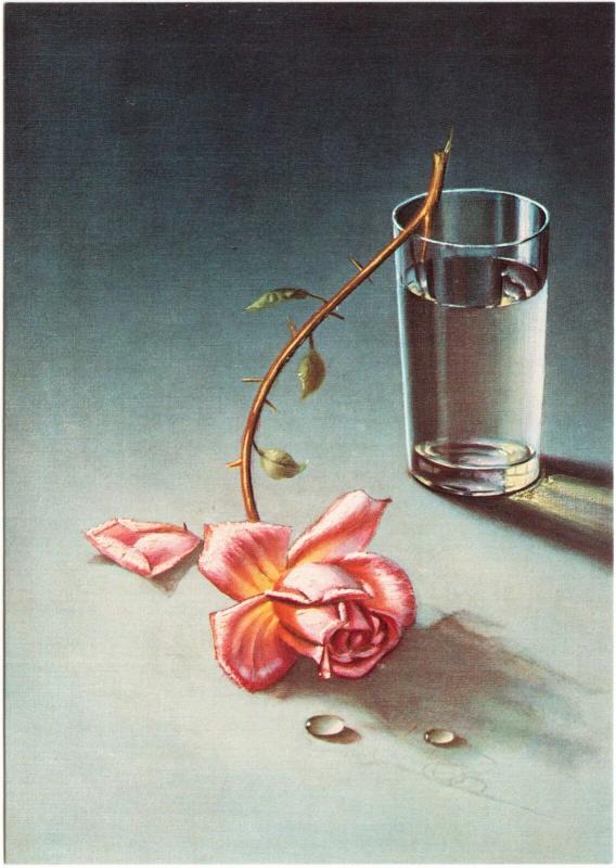 Weeping Rose by Vladimir Tretchikoff Flower and Glass of Water Art Postcard