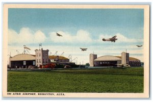 c1940's Airplane Flying Acre Airport Edmonton Alberta Canada Vintage Postcard