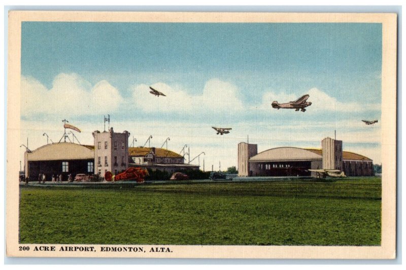 c1940's Airplane Flying Acre Airport Edmonton Alberta Canada Vintage Postcard