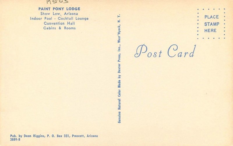 Postcard Arizona Show Low Paint Pony Lodge 1950s Riggins Dexter 23-4197