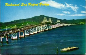 Vtg Richmond San Rafael Bridge Mt Tamalpais San Francisco Bay CA Postcard