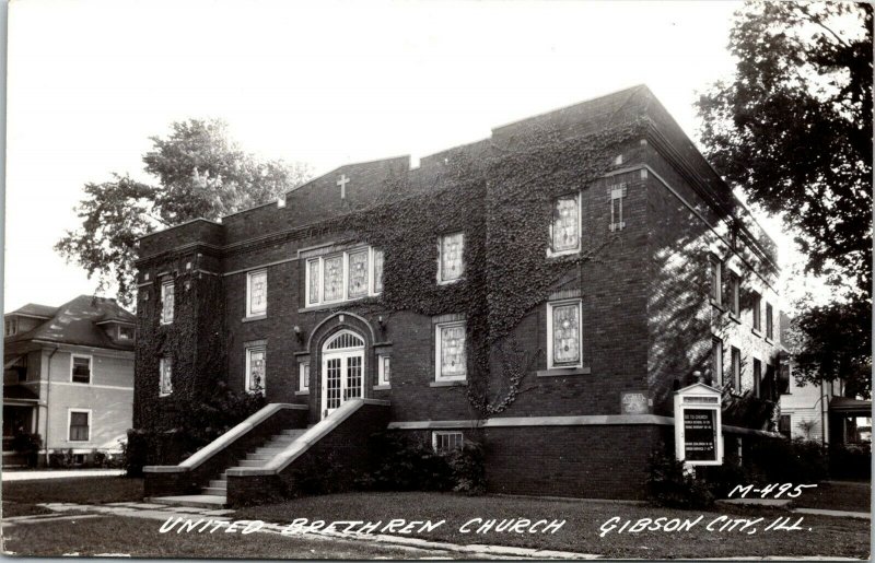 Vtg Gibson City Illinois IL United Brethren Church RPPC Real Photo Postcard