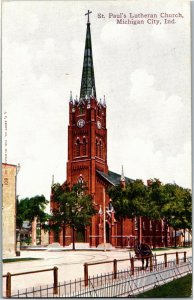 St. Paul's Lutheran Church, Michigan City IN Vintage Postcard N33