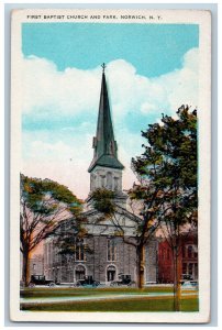 c1920's First Baptist Church and Park Norwich New York NY Unposted Postcard 