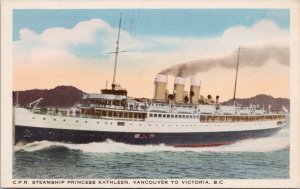 SS 'Princess Kathleen' CPR Steamship Vancouver to Victoria BC Postcard E78