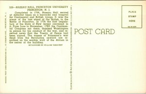 Vtg Nassau Hall Princeton University Princeton New Jersey NJ Chrome Postcard