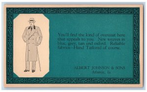 Atlantic IA Postcard Overcoat Hand Tailored Albert Johnson & Sons Advertising