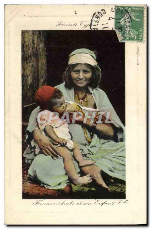 Old Postcard Eastern Beauty Arab Woman and her efant