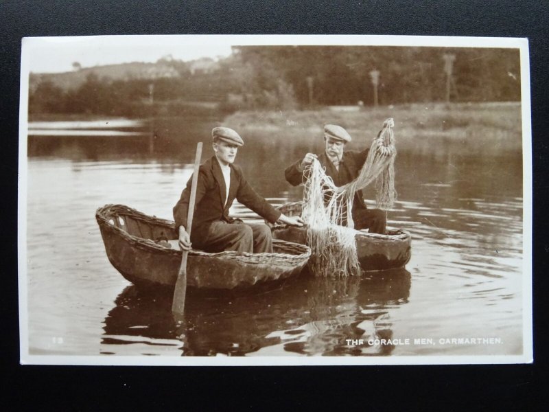 Wales Carmarthen THE CORACLE FISHER MEN c1950s RP Postcard