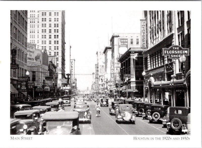 REPRO, Houston TX Texas  MAIN STREET SCENE~1930's  FLORSHEIM SHOES  4X6 Postcard