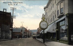 Berlin New Hampshire NH Main Street Scene Clock c1910 Vintage Postcard