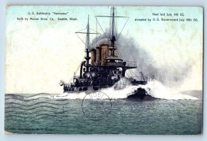 Seattle Washington WA Postcard US Battleship Nebraska Steamer Ship 1908 Vintage