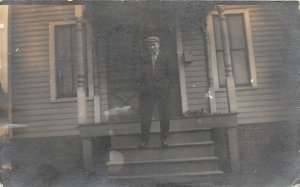 H97/ Canton Illinois RPPC Postcard c1910 Man on Home Porch Residence 6