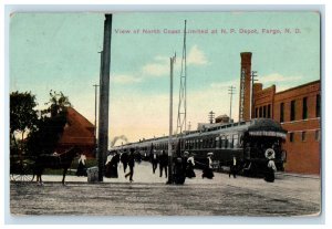 1916 View Of North Coast Limited At N. P. Depot Train Station Fargo ND Postcard 