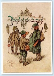 Dressed Dogs JAGDEINLADUNG! Hunting Invitation H. GEILFUS Artist 4x6 Postcard