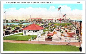 VINTAGE POSTCARD VIEW OF DEAL LAKE AND LOCH ARBOUR AT ASBURY PARK N.J. 1930s