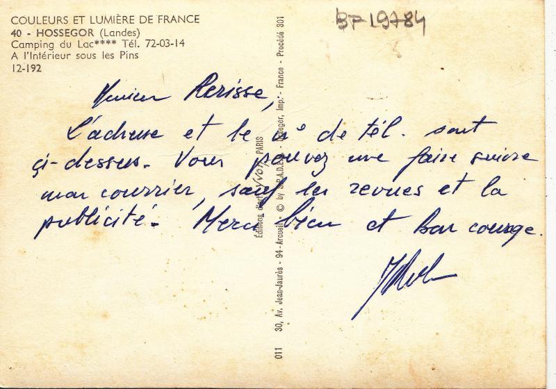 BF19784 hossegor landes camping du lac  france front/back image